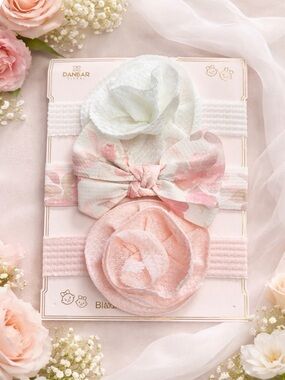 Baby Pink Floral & White Headband Set